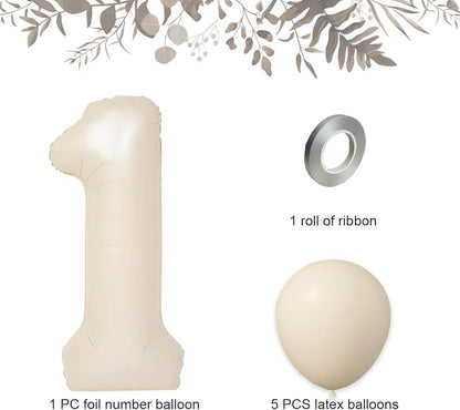 40 Inch Beige Large Number 1 Foil Balloon Set | - Image 3