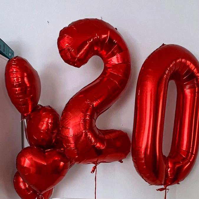 20 Pcs Red 16" Number Balloons 2 Sets 0-9 Foil Balloon Numbers Décor | Glossy - Image 6