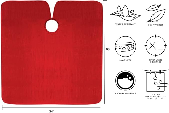 Cricket Forte Haircutting Cape Professional Salon Barbershop Hairdresser Hairstylist Cape for Clients, Adjustable Snap Neck Closure, Red