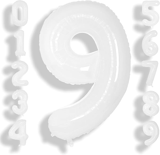 SUWEN 40 Inch White Large 9 Balloon Number Big Foil Helium Numbers 0-9 | Giant by SUWEN