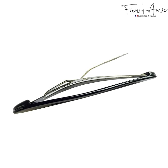 French Amie Clic Clac Pair of Large Black Handmade Cellulose Snap Hair Pin Clip