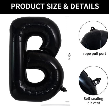 TONIFUL 40 Inch Large Black B Letter Jumbo Helium Balloons, Foil Mylar Big - Image 2