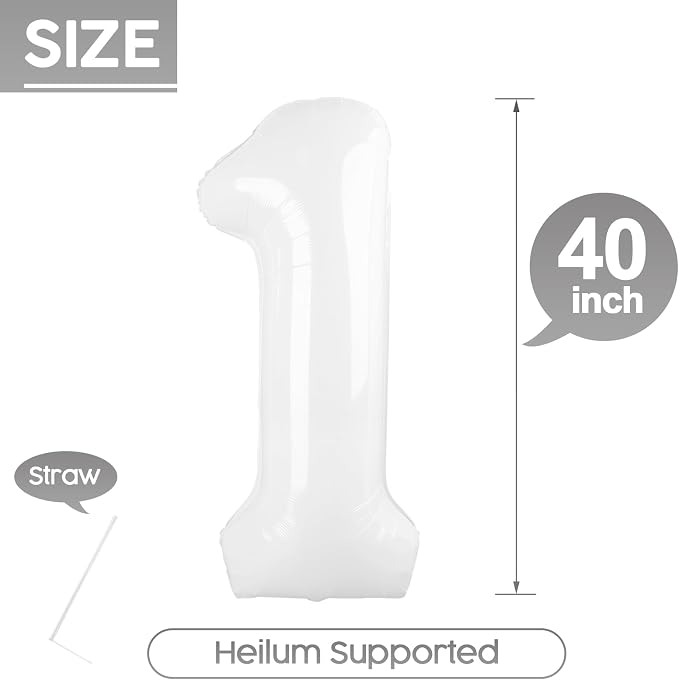1 Balloon - White Birthday Number Balloons, 40 Inch Decorations Men Women | - Image 5