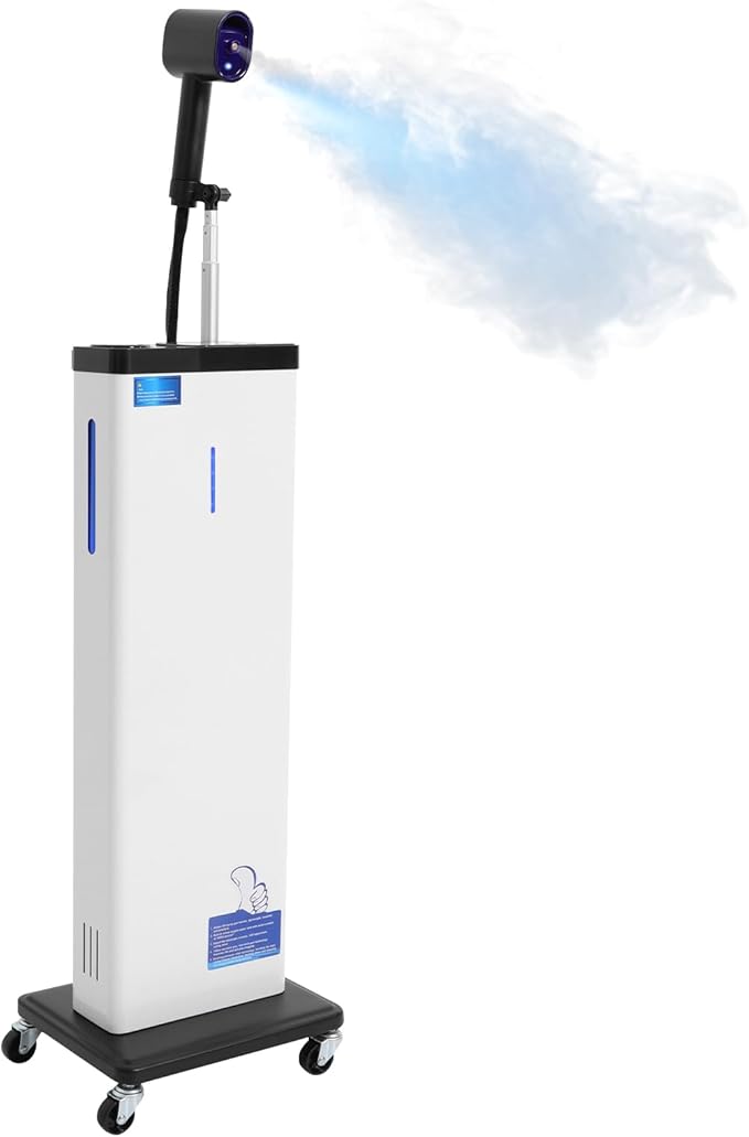 Nano Mist Hair Steamer, 1300W Professional Hair & Scalp Care Machine with 9 Steam Settings, 800ml Tank, Negative Ion & Blue Light Therapy, Rolling Stand for Salon & Home Use, Deep Conditioning, White