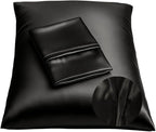 BLISSFORD Black Satin Pillowcase with Zipper for Hair and Skin Care, Feels Soft and Cool Like a Silk Pillowcase, Satin Pillow Cases 2 Pack, Slik Pillow Cover, Standard Size, Set of 2