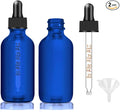 Bumobum Dropper Bottle 2 oz, 2 pack Blue Glass Eye Dropper Bottles with Labels and Funnel, Leakproof Tincture Bottles with Measured Dropper