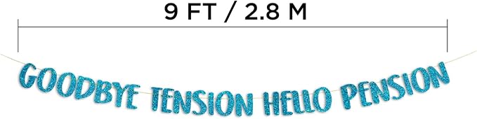 Pre-Strung Goodbye Tension Hello Pension Teal Glitter Banner - Image 4