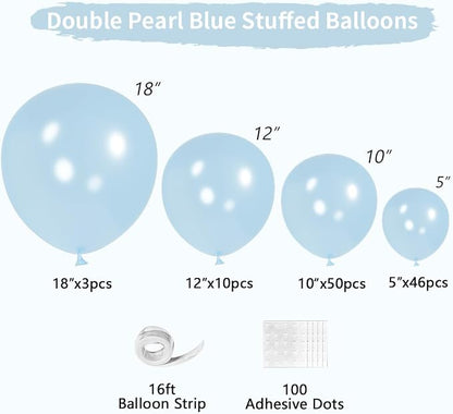 Double Pearl Blue Stuffed Balloons Different Size 115Pcs 5/10/12/18" Light Blue - Image 2