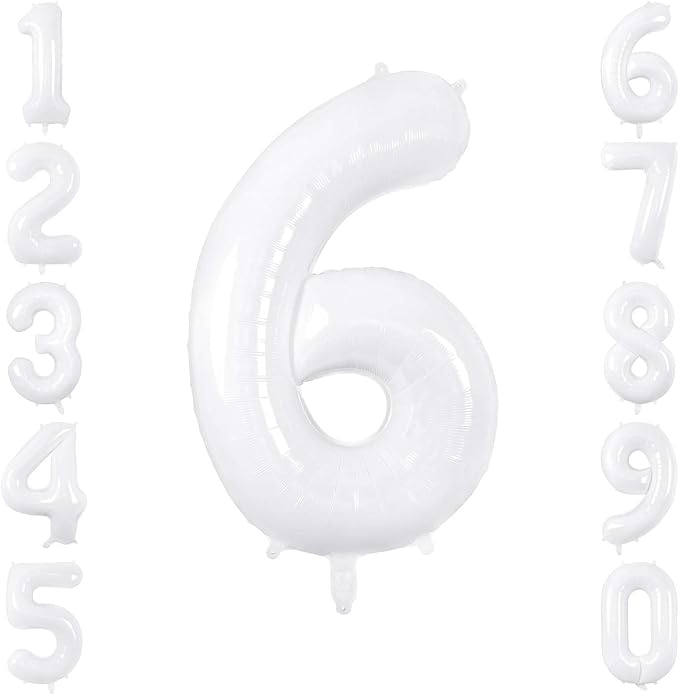 White Number 6 Balloon 40 Inch, Large White Foil Mylar 6th Birthday Decorations by Unknown