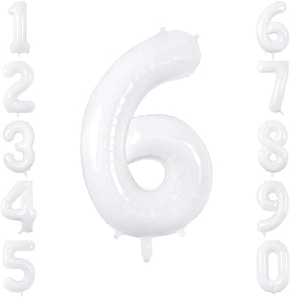 White Number 6 Balloon 40 Inch, Large White Foil Mylar 6th Birthday Decorations by Unknown