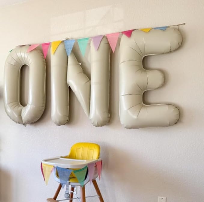 4 Pcs One Balloon Set Beige 40 Inch ONE Letter Balloon and 1 Number Balloon Big - Image 2