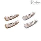 Parcelona French Mini Set of 4 Small Celluloid Acetate Snap Hair Clips No Slip Fashion Durable Styling Women Hair Accessories Girls Snap Hair Barrette, Made in France (Golden-Silver)