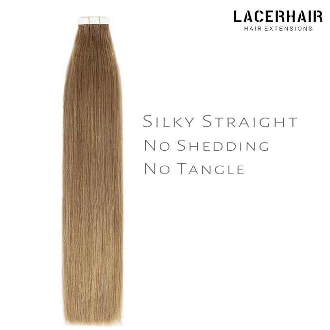 Lacer Tape In Real Human Hair Extensions, Semi-permanent Remy Human Hair for Women, 20 Pieces 50 Grams, #10 Gold Brown, 16 Inch