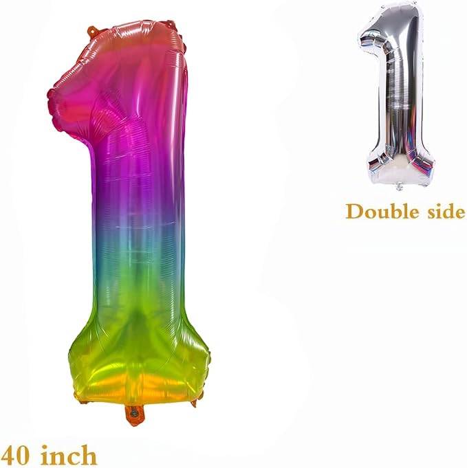 Rainbow Number 1 Balloon 40 Inch Rainbow 1 Balloon Giant Helium Foil Number 0 - Image 7