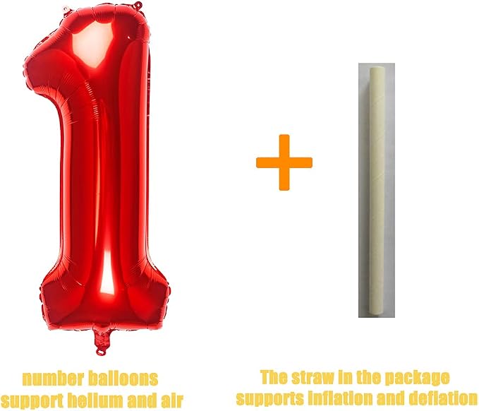 32 Inch Red Number 1 Balloons Foil Ballon Digital Birthday Party Decoration - Image 3