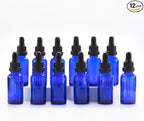 YIZHAO Blue Glass Dropper Bottle 1oz, Tincture Bottles with Glass Dropper, for Essential Oils, Aromatherapy, Cosmetic, Laboratory, Pharmacy, Liquids, Travel –12 Pcs