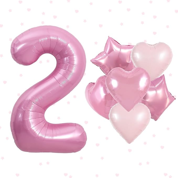 TONIFUL 2nd Birthday Balloons Kit 40 Inch Pink Large Number 2 Foil Balloon | by TONIFUL