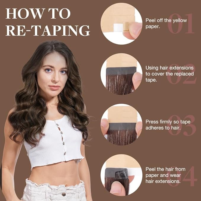 GOO GOO Tape in Hair Extensions Human Hair, 2/6/2 Balayage Dark Brown to Chestnut Brown, 18inch 25g 10pcs, Skin Weft Seamless Invisible, Silky Straight with Thick Ends, Remy Human Hair