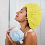Reusable Shower Cap for Women, Large Waterproof Shower Bonnet Washable Elastic Band Bath Accessories Hair Hat for Long Hair, Braids(Bright Yellow)