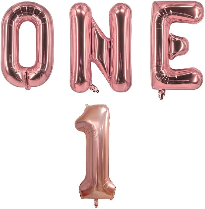 4 Pcs One Balloon Set 40 Inch ONE Letter Balloon and 1 Number Balloon Big Rose by Mantain