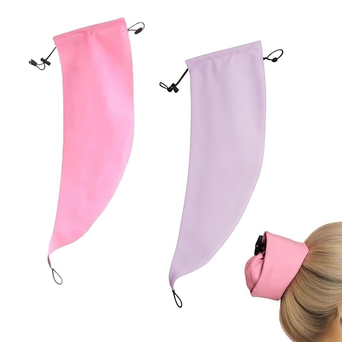 Waterproof Hair Sleeve for Long Hair, Crown Washing Shower Cap Ponytail, Reusable Adjustable, Quick Root Refresh for Shower Gym Travel Pool Beach, Time Saver (Purple+Pink, 2PC)