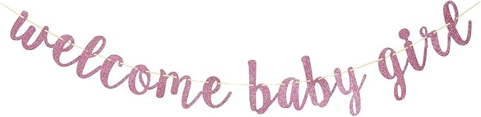 Welcome Baby Shower Party Banner, Boy and Girl Glitter Paper Sign by Teniinet
