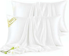 Set of 2 100% Silk Pillow Cases King - 6A Luxury Mulberry Silk Pillowcase for Hair and Skin - Anti-Wrinkle, Cooling & Smooth, Hidden Zipper - Pillowcases for Sleeping Women Girl, Boy, White