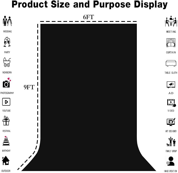 Black Photography Backdrop for Photoshoot, Fabric 6x9ft | Polyester Studio - Image 8