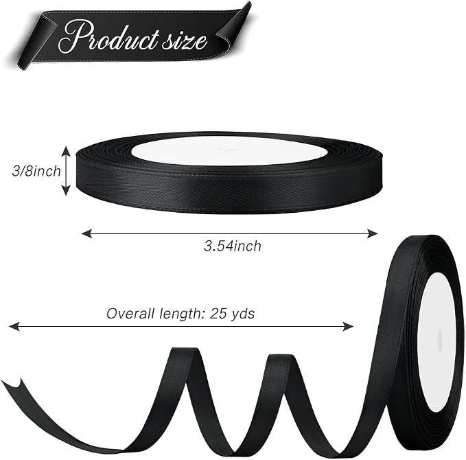 Black Ribbon for Gift Wrapping Halloween Satin Ribbon 3/8 Inch 25 Yards Eatser - Image 2