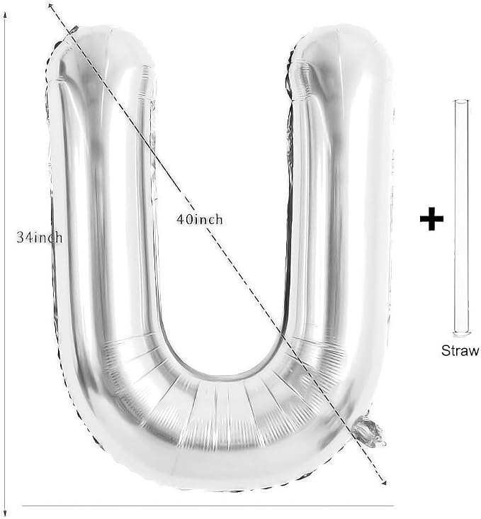 Silver Letter Balloons 40 Inch Large Alphabet Balloon Letter U | Foil Mylar Big - Image 2