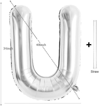 Silver Letter Balloons 40 Inch Large Alphabet Balloon Letter U | Foil Mylar Big - Image 2
