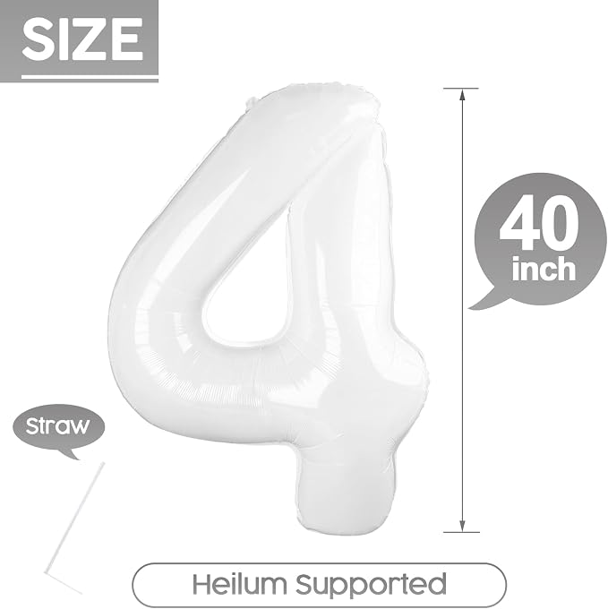 4 Balloon - White Birthday Number Balloons, 40 Inch Decorations Men Women | - Image 5