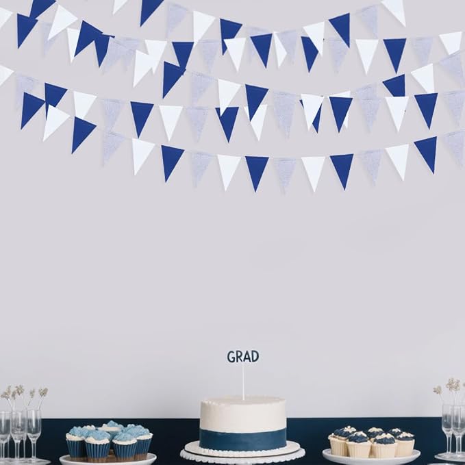30 Ft Navy Blue White and Silver Party Decorations Royal Blue Triangle Flag - Image 3