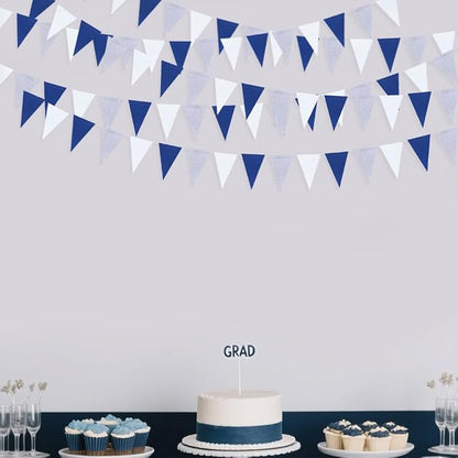 30 Ft Navy Blue White and Silver Party Decorations Royal Blue Triangle Flag - Image 3