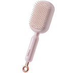 Retractable Cushion Massage Comb for Wet & Dry Hair, Anti-Static Self Cleaning Hair Brush for All Hair Types, Soft Bristles, Easy Eliminates Knots, Detangling Hairbrush for Women Men (Pink)