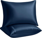 BLISSFORD Satin Pillowcase with Zipper, for Hair and Skin Care, Feels Soft and Cool Like a Silk Pillowcase, Satin Pillow Cases 2 Pack, Slik Pillow Cover, Navy - Standard Size, Set of 2