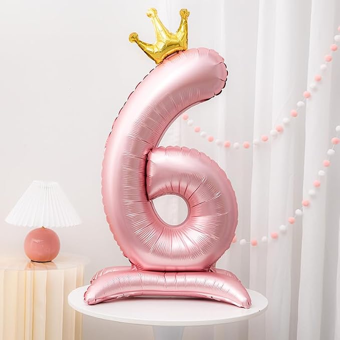 Pink Crown Number 6 Balloon Standing Pink Princess digital 6 Foil Balloon | - Image 5
