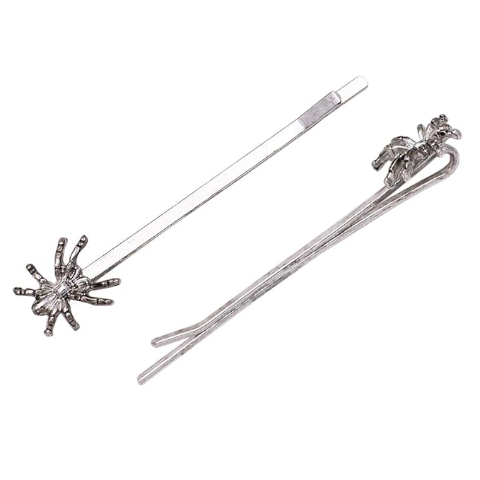 Rosemarie Collections Women's Spooktacular Halloween Hair Clip Bewitching Bobby Pins Set (Silver Tone Spider)