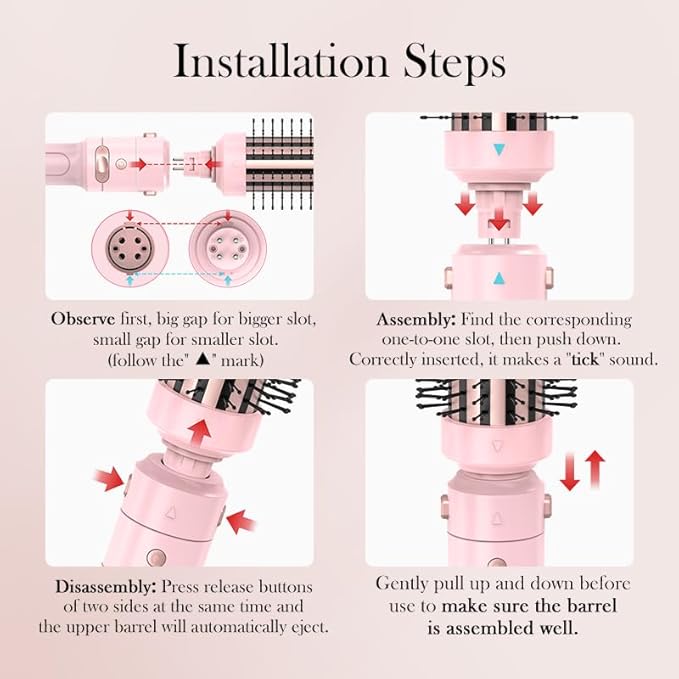 Farery 3-in-1 Interchangeable Automatic Rotating Curling Iron & Thermal Brush Set, 1'' /1.25'' Curling Iron, Automatic Hair Curler with 1.5'' Heating Round Curling Brush, 3 Temps Adjustable 300-410°F