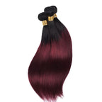 Ombre Human Hair Bundles Burgundy Straight Bundles Peruvian Virgin Remy Hair Extensions 16 18 20 Inch Niegmeag Double Weft 2 Tone Black and Red Straight Bundle Hair Weave 300g