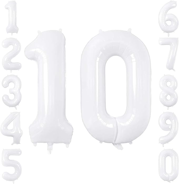 White Number 10 Balloon 40 Inch, Large Matte White 1 and 0 Foil Balloons by Unknown