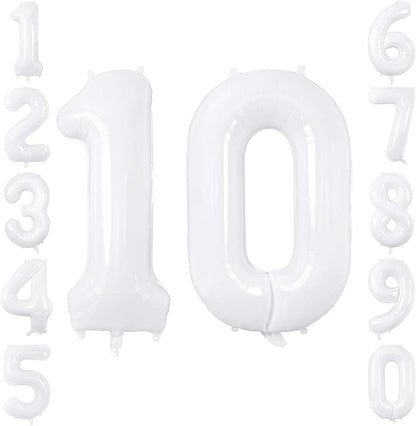 White Number 10 Balloon 40 Inch, Large Matte White 1 and 0 Foil Balloons by Unknown