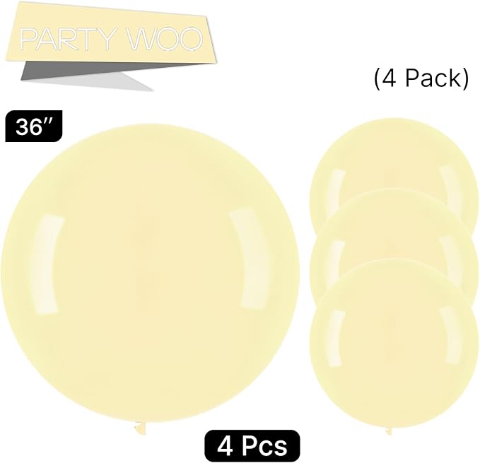 PartyWoo Pastel Yellow Balloons 4pcs Light Pale Yellow Color | 36 Inch Balloons - Image 3