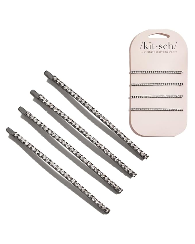 Kitsch Rhinestone Hair Accessories for Women, Stylish and Decorative Bobby Pins, Extra Long Sparkly Hair Clips for Weddings, Party, Events or Everyday Look | Ideal Gifts for Women - Set of 4, Hematite