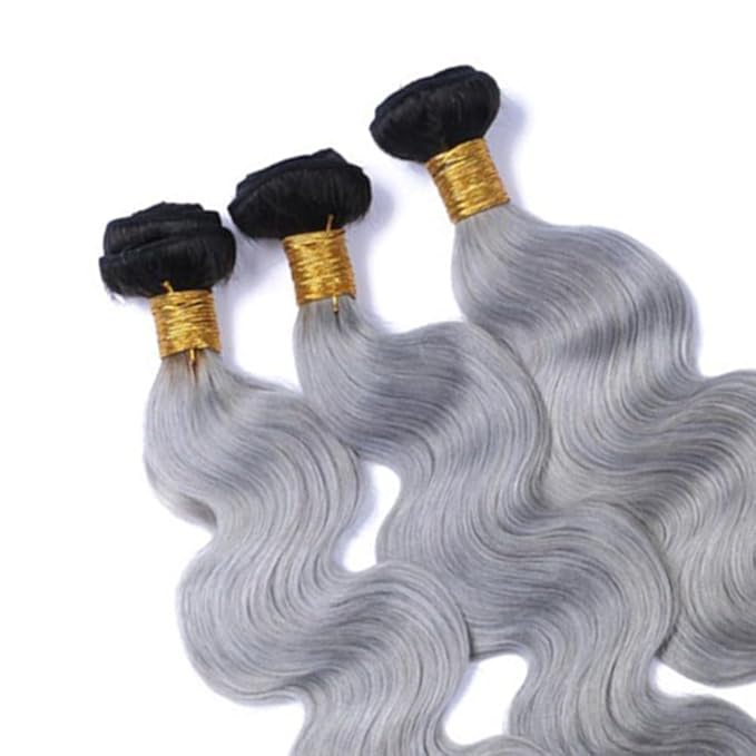 26 28 30 Inch Ombre Bundles Human Hair Grey Body Wave Bundle Brazilian Virgin Remy Hair Extensions Double Weft 2 Tone Black and Silver Body Wave Bundle Hair Weave 300g