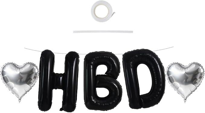 TONIFUL Black Big HBD Letter Happy Birthday Balloons Banner 40 Inch Black Large by TONIFUL