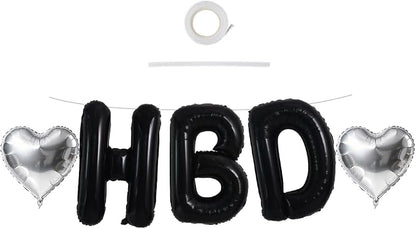 TONIFUL Black Big HBD Letter Happy Birthday Balloons Banner 40 Inch Black Large by TONIFUL