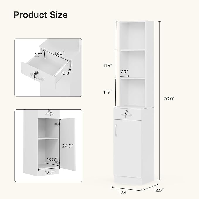 Wall Mount Salon Stations for Hair Stylist, Hair Salon Storage Cabinet, Beauty Barber Station with Lockable Drawer, Shelves, Storage Cabinet, White