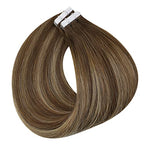 Full Shine Tape in Human Hair Extensions Color 4/24/4 Brown Fading to Blonde and Brown Balayage 20Inch Seamless Invisible Brazilian Tape in Hair Extension for Wedding 20Pcs 50Gram Soft