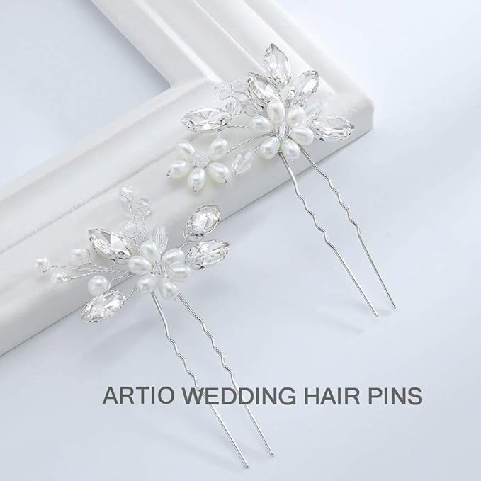 JAKAWIN Pearl Bride Wedding Hair Pins Silver Bridal Hair Piece Accessories Decorative Hair Clips for Women HP065 (Silver)